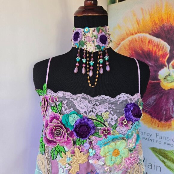 Purple Rose Choker Vintage Style Collar Lavender Fashion Romantic Necklace - Picture 2 of 7